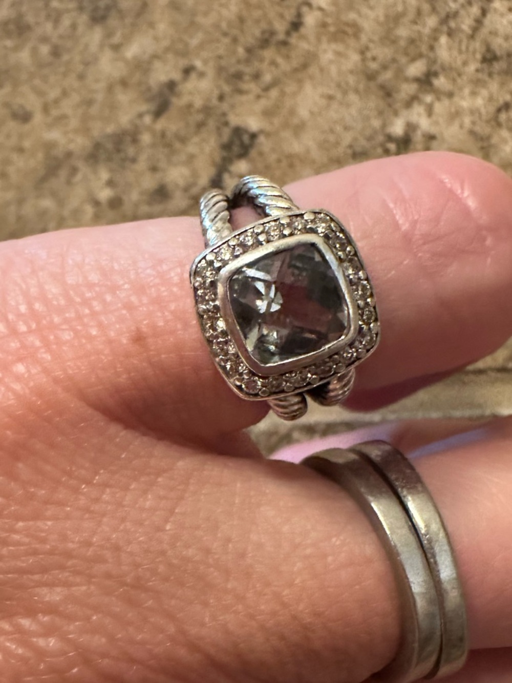 DAVID YURMAN STERLING SILVER
PRASIOLITE & DIAMONDS PETITE
ALBION RING SIZE 3.5